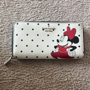 Kate Spade Disney X Minnie White and Black Polka Dot Wallet with Red Accents